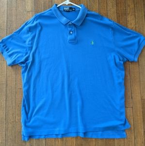 Men's Ralph Lauren Blue Polo Casual Shirt Short Sleeve Green Stitching XXL